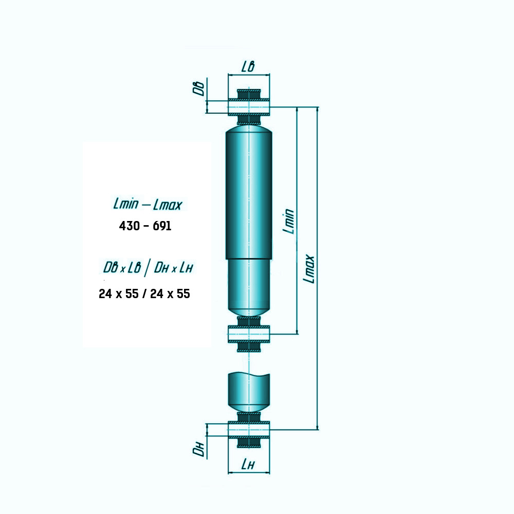 Амортизатор подвески BPW, SAF (430-691 O/O 24x55) арт. 0237022000-GT (550048)