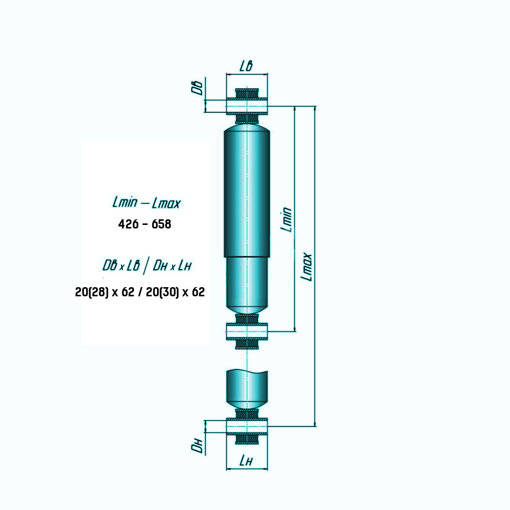 Амортизатор подвески задний DAF, MAN (426-658 O/O 20x62) арт. 81437016827-GT (550047)