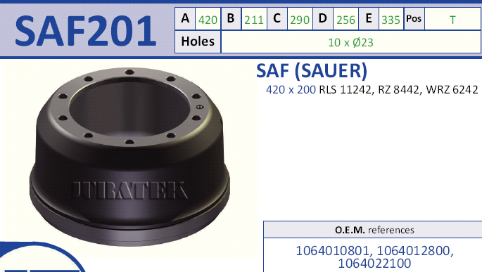 Барабан тормозной SAF (420 х 211, отв=10xØ23) наружний пыльник арт. 1064022100 (SAF201)
