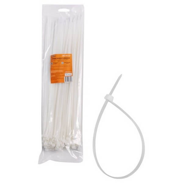 Стяжки (хомуты) кабельные 4,8*350 мм, пластиковые, белые, 100 шт.